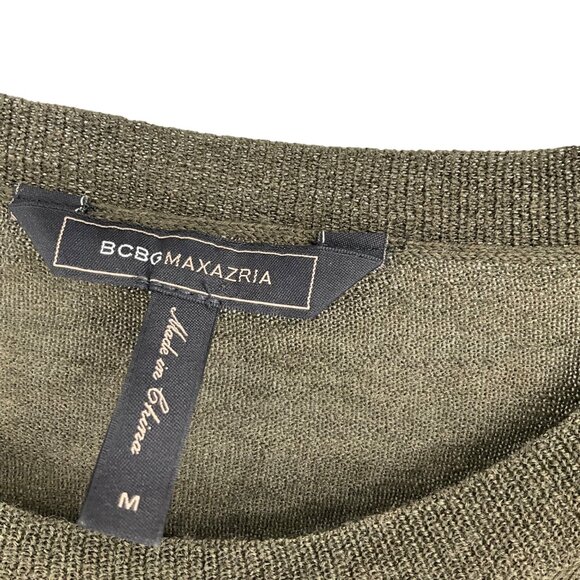 BCBGMaxAzria Olive Green Long-Sleeve Merino Wool Tie-Waist Sweater Dress M - Picture 4 of 9